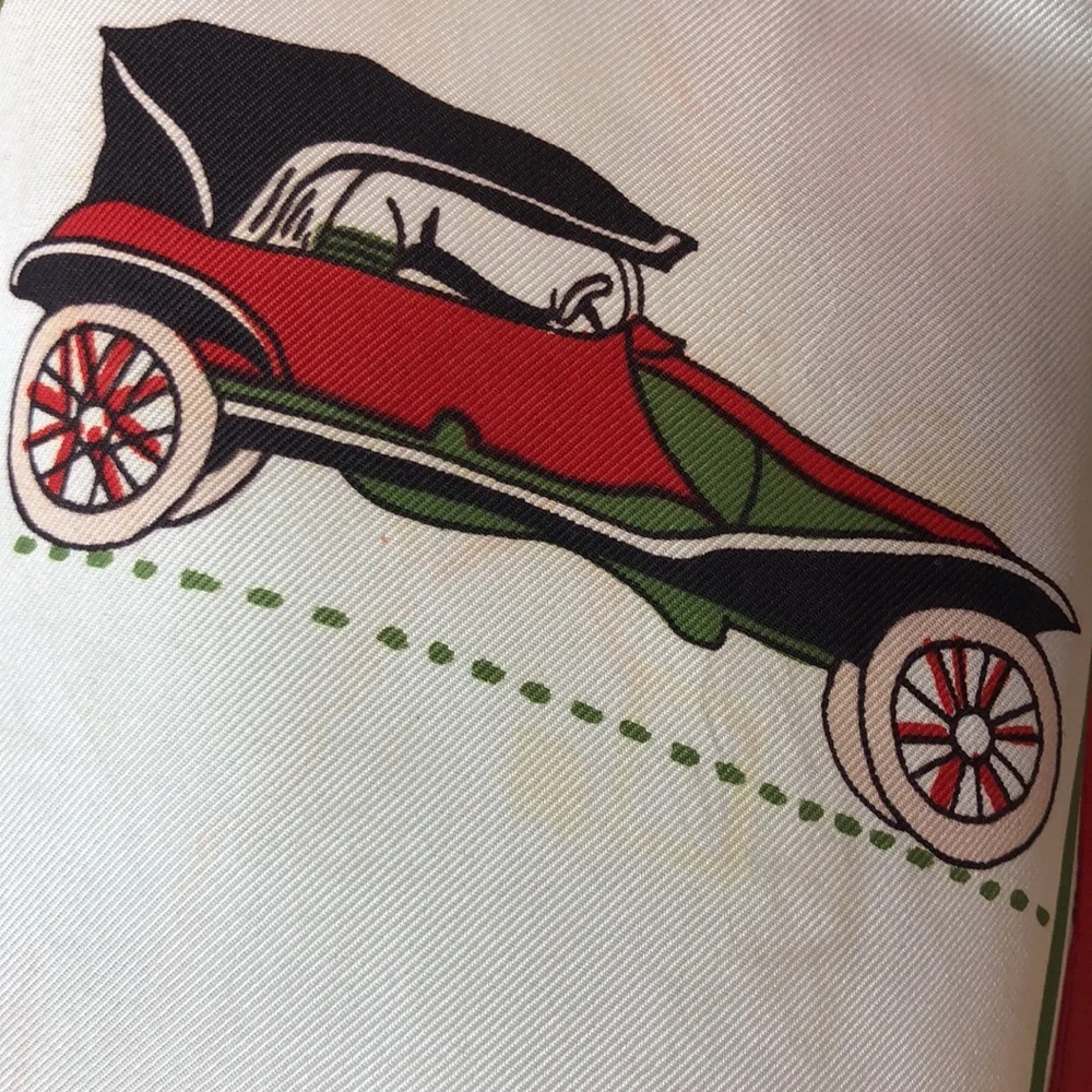 Chic Vintage Oblong Scarf Retro Cars Graphic, Red border